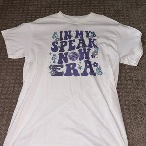 White Graphic T-Shirt with Purple and Blue Design